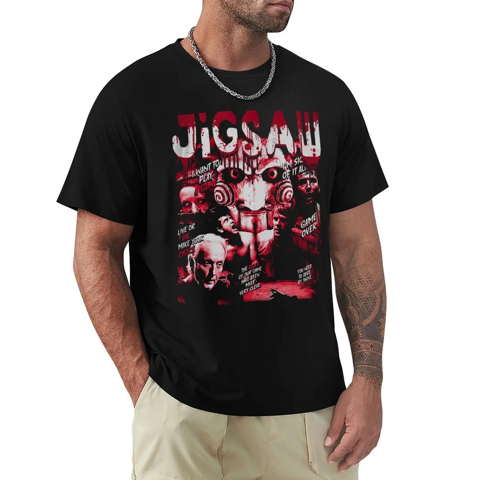 Vintage Retro Jigsaw Saw Movie T-shirt Aesthetic clothing hippie clothes summer tops quick drying sweat shirts, men
Vintage Retro Jigsaw Saw Movie T-shirt Aesthetic clothing hippie clothes summer tops quick drying sweat shirts, men