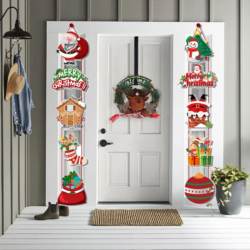 

Merry Christmas Door Hanging Banner Paperboard Banner Elk Santa Claus Snowman Couplet Christmas Decoration Noel Navidad 2023