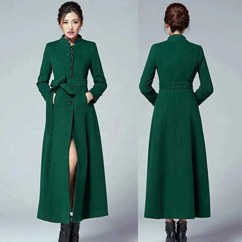 Women Woolen Coat Single-breasted Stand Collar Slim Long Windbreaker Autumn Winter Fashion Solid Color Belt Overcoat Female
Women Woolen Coat Single-breasted Stand Collar Slim Long Windbreaker Autumn Winter Fashion Solid Color Belt Overcoat Female
