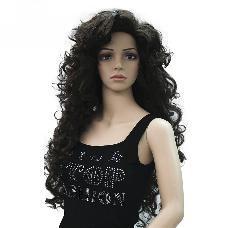 

Long Layers Thick Soft Bouncy Curls No Set Part Full Synthetic Wig Dark Brown Wigs for women