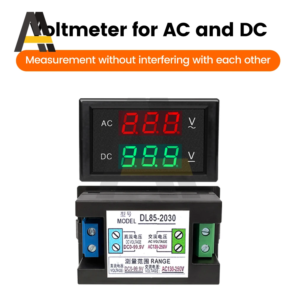 

AC 80-150V/130-250V DC 0-99.9V/0-600V Dual Circuit Digital Display Voltmeter 3-bit 0.39 inch Power Supply Voltage Tester