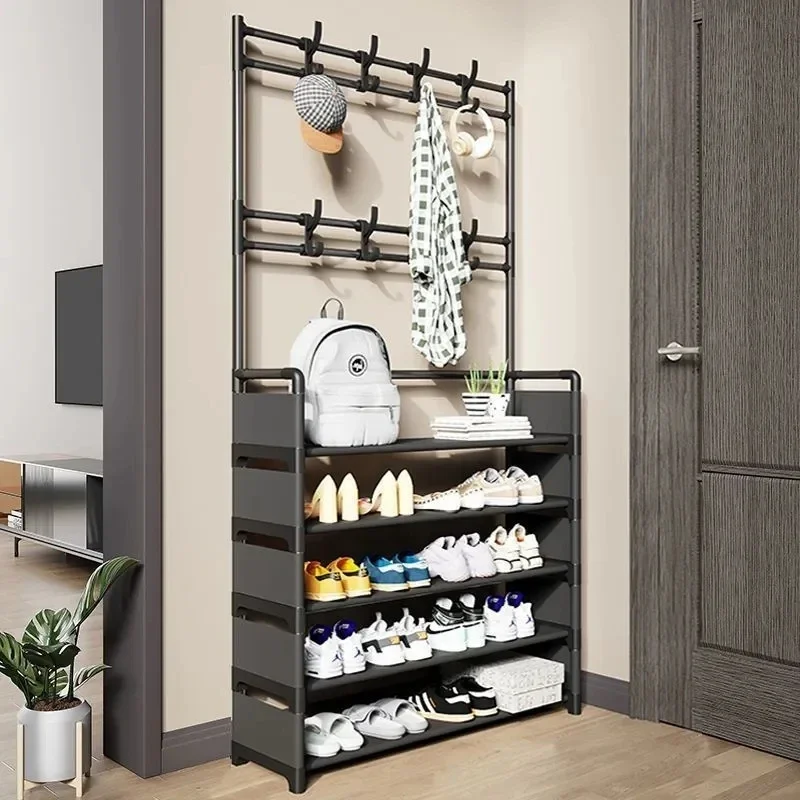 

3/4/5 Layers Integrated Simple Entryway Shoe Rack Coat Hat Racks Home Bedroom Strong Load-bearing Shoe Cabinet Bag Storage Hange