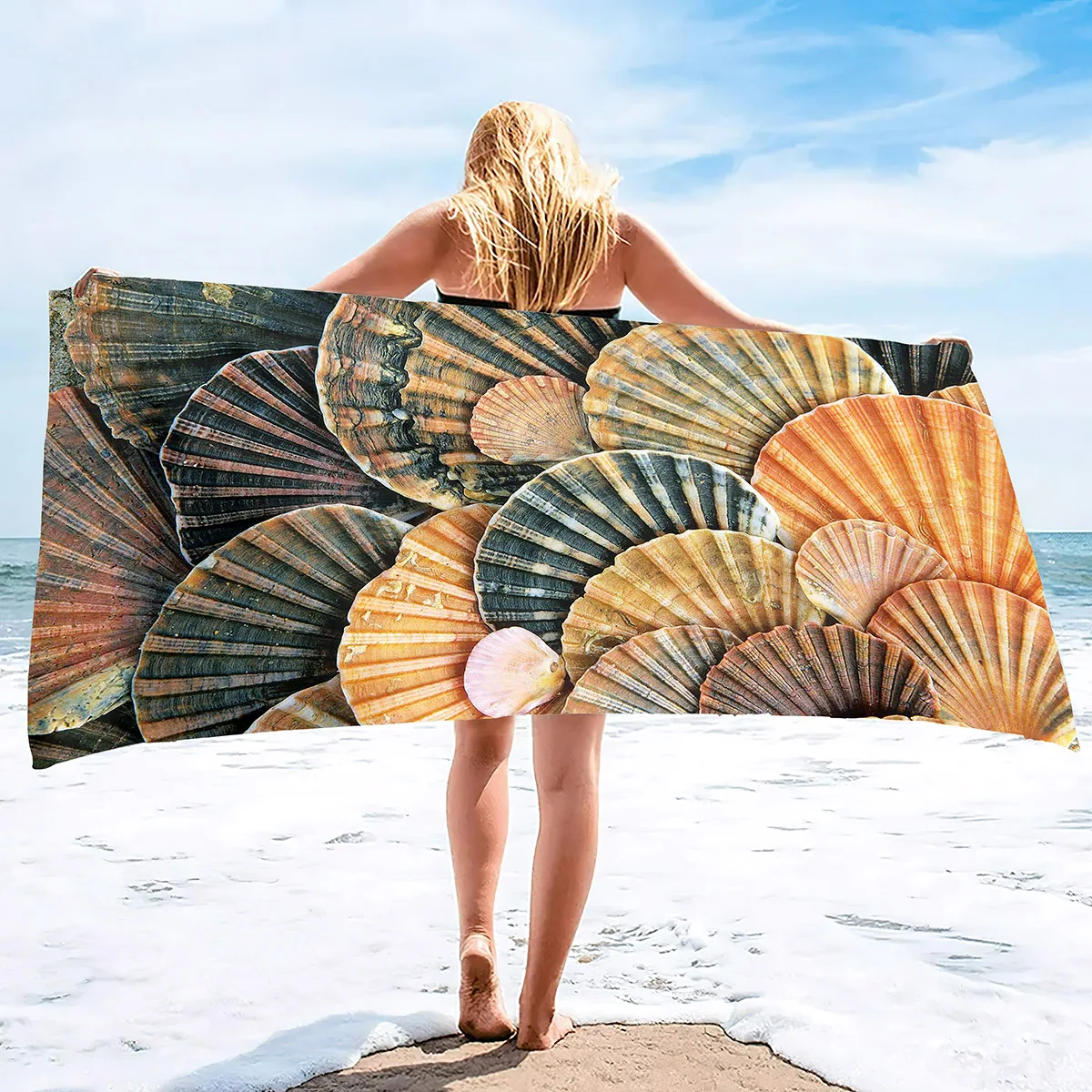 

Beach Seashell Starfish Towel Summer Bathroom Soft Absorbent Multipurpose Quick Dry Sand Free