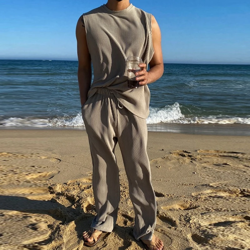 Outdoor Sleeveless Crew Neck Crop Top+Drawstring Long Pants Suits Men Striped 2Pc Set Streetwear Casual Beach Tracksuit For Man
Outdoor Sleeveless Crew Neck Crop Top+Drawstring Long Pants Suits Men Striped 2Pc Set Streetwear Casual Beach Tracksuit For Man