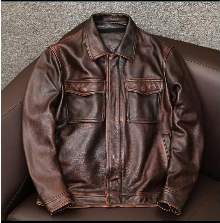 

Wholesale leather jacket casual denim leather coat leather coat PU washed leather, leather soft and comfortable cost-effective