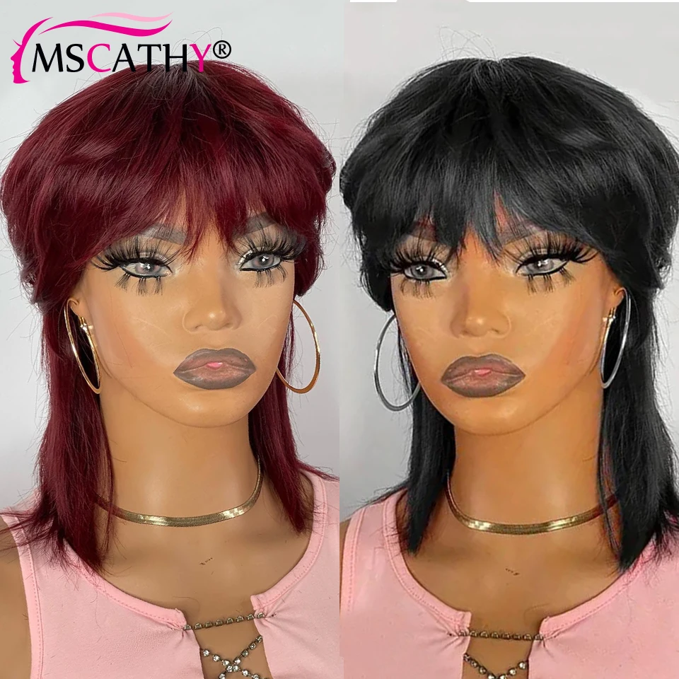 Glueless 99J Human Hair Wigs For Black Women Full Machine Made Brazilian Remy Hair Wig With Bangs Mullet Black Ready To Go Wigs
Glueless 99J Human Hair Wigs For Black Women Full Machine Made Brazilian Remy Hair Wig With Bangs Mullet Black Ready To Go Wigs