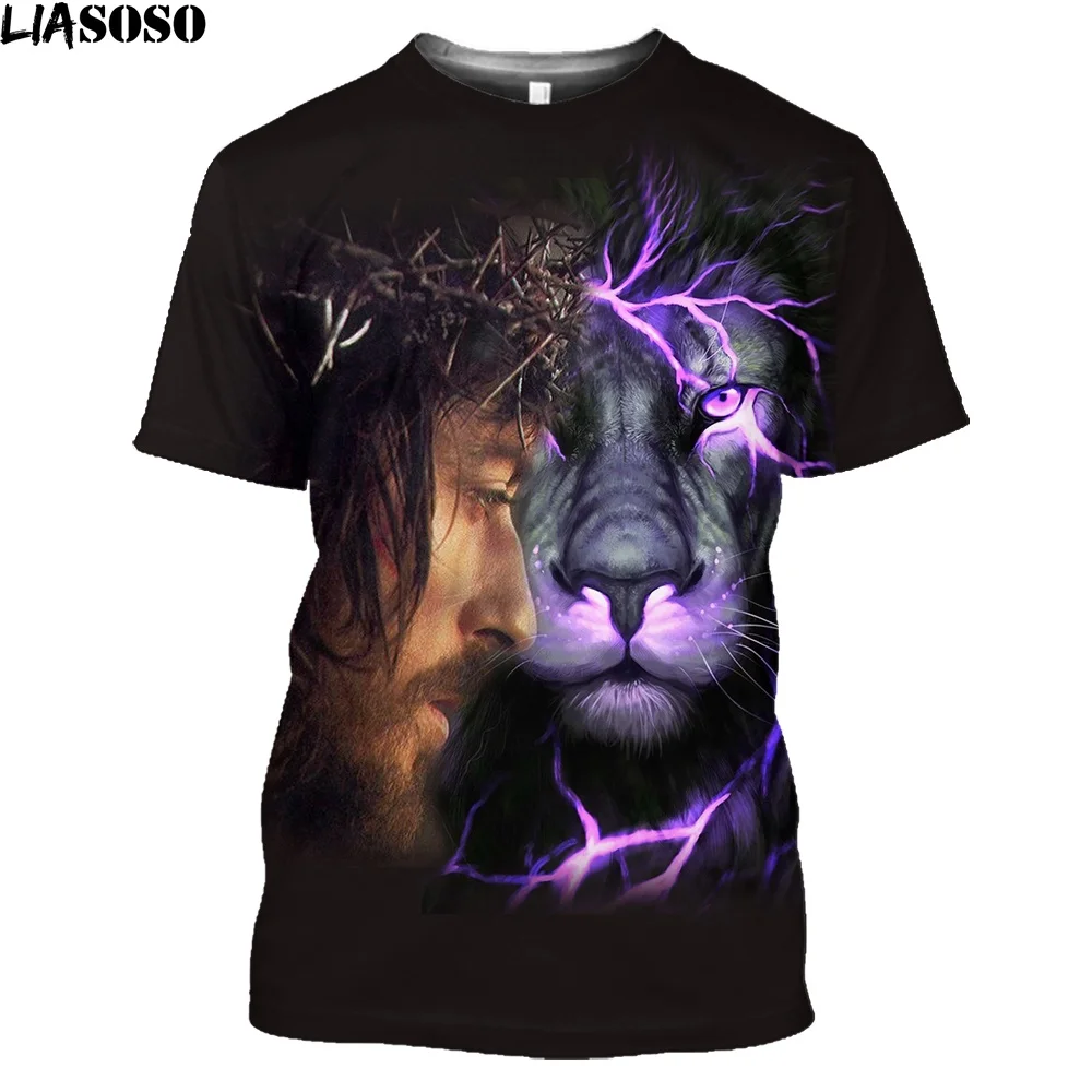 

LIASOSO PLstar Cosmos Jesus Lion 3D Printed T-shirt Trend Harajuku Streetwear T Shirts Hip Hop Men for Women Short Sleeve Tees