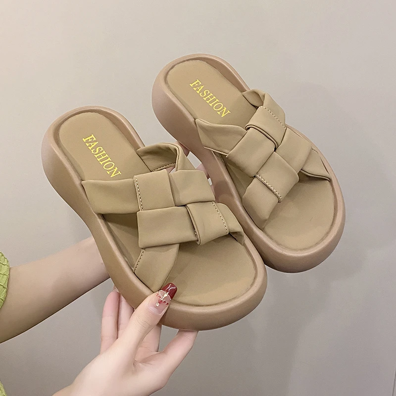 

Fashion Women's Sandals 2024 Indoor Beach Elegant Woman Espadrilles Rope Platform Heels Slippers Korean Style Fluffy Summer Home