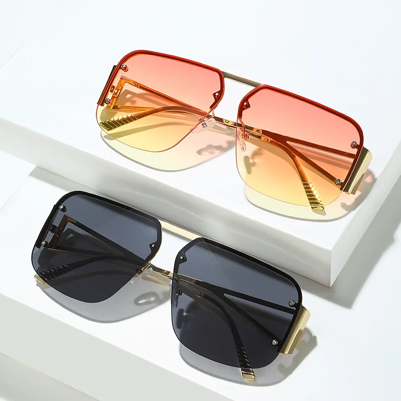 

Fashion Vintage Half-rim Square Frame Sunglasses Personality UV400 Casual Black Sunglasses Driver Eyewear for Adult Women Men