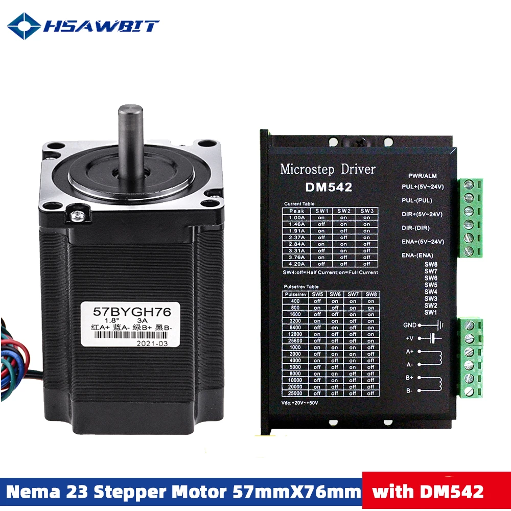Nema 23 Stepper Motor 4-lead 2Nm 57mmX76mm 3A Hybrid with DM542 Stepping Motor Driver for CNC Router 3D printer
Nema 23 Stepper Motor 4-lead 2Nm 57mmX76mm 3A Hybrid with DM542 Stepping Motor Driver for CNC Router 3D printer