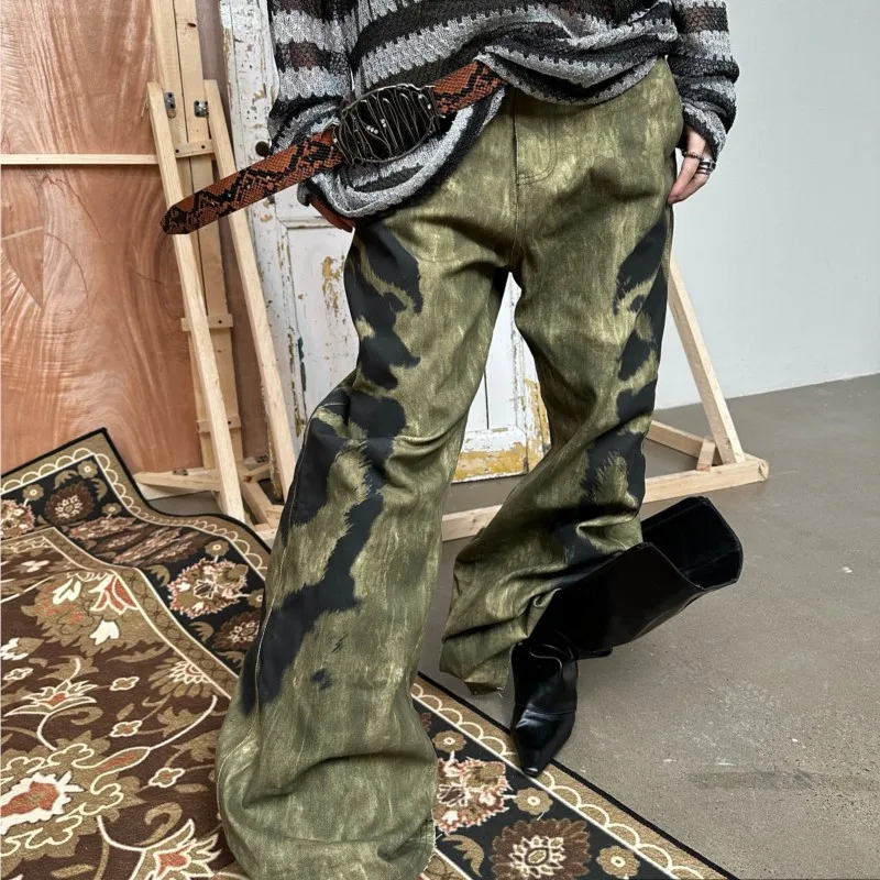 

Distressed Waste Soil Wind Dirty Dyed Wide-Leg Pants Men's and Women's Casual Pants Mopping Trousers