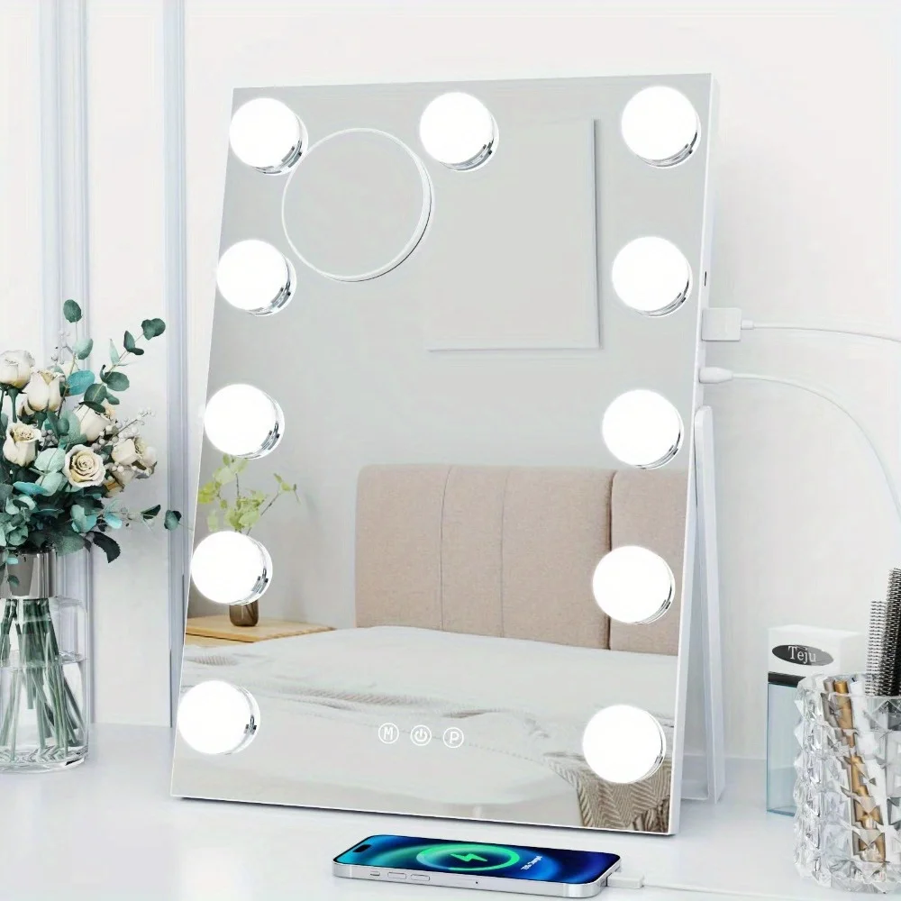 1pc Vanity Mirror With Lights, 11" X 14" Mirror, Makeup Mirror With 11 Dimmable Bulbs And 10X Magnification, 3 Colors Modes, To
1pc Vanity Mirror With Lights, 11" X 14" Mirror, Makeup Mirror With 11 Dimmable Bulbs And 10X Magnification, 3 Colors Modes, To