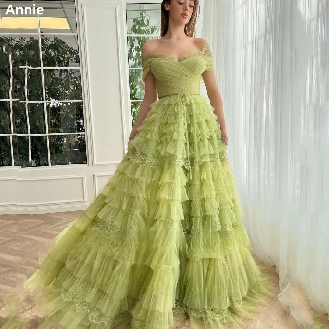 

Annie Green Folds Prom Dresses Layered Ruffles Formal Occasion Dresses Waist Strapless فساتين للحفلات الراقصة