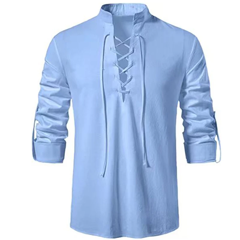 2023 New Men's V-neck shirt T-shirt Fashion Vintage Thin Long Sleeve Top men Casual Breathable Viking Front Lace Up man Shirts
2023 New Men's V-neck shirt T-shirt Fashion Vintage Thin Long Sleeve Top men Casual Breathable Viking Front Lace Up man Shirts