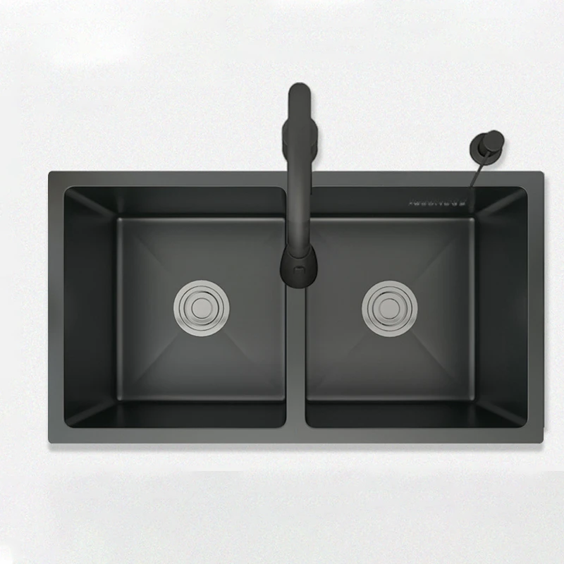 

Современная раковина из нержавеющей стали 304 для кухонной столешницы черная нано двойная слот креативная большая емкость кухонные раковины под монтаж