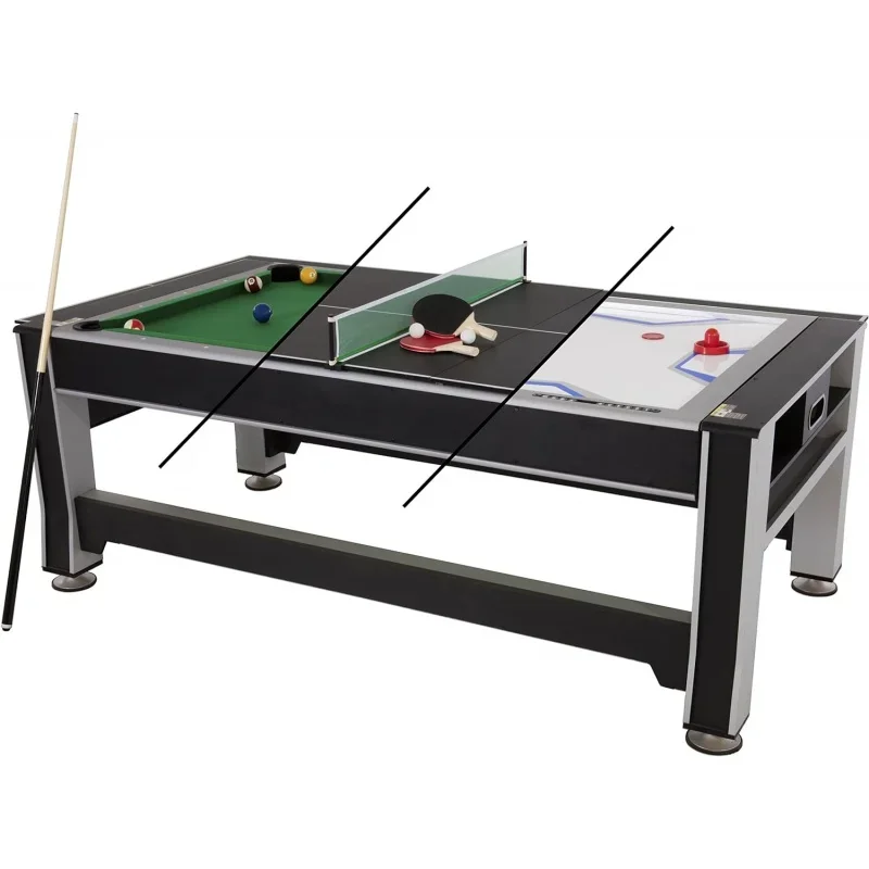 

3-in-1 7' Rotating Swivel Multigame Table - Air Hockey, Billiards/Pool, and Table Tennis - All Accessories Included