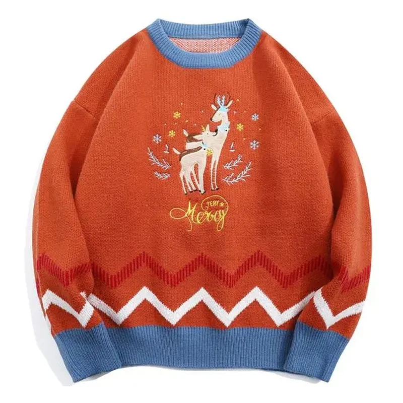 Oversized Cartoon Sweater Deer Embroidery Men Patchwork Knitwear Winter Japanese Fashion Woman Loose Casual Sweaters Pullovers
Oversized Cartoon Sweater Deer Embroidery Men Patchwork Knitwear Winter Japanese Fashion Woman Loose Casual Sweaters Pullovers