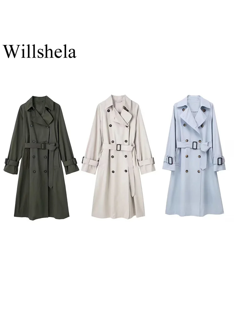 Willshela Women Fashion With Belt Solid Double Breasted Long Trench Vintage Lapel Neck Long Sleeves Female Chic Lady Outfits
Willshela Women Fashion With Belt Solid Double Breasted Long Trench Vintage Lapel Neck Long Sleeves Female Chic Lady Outfits