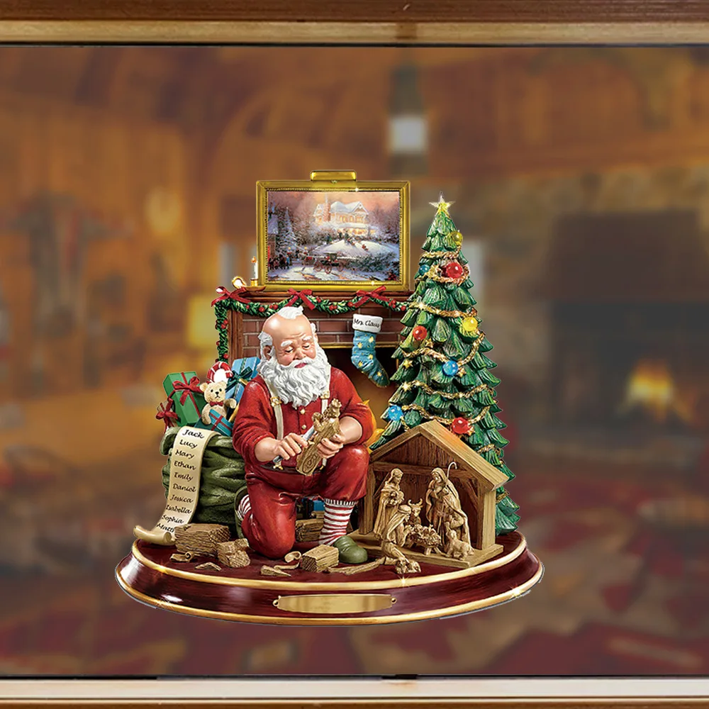 

Рождественская декоративная наклейка Санта-Клаус, Рождественская елка, вращающийся поезд, наклейка на новый год, украшение для дома, Рождество 20x30