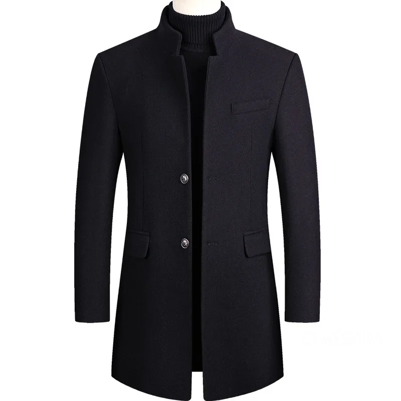 

New Winter Fashion Men Slim Fit Cardigans Blends Coat Jacket Suit Solid Mens Long Woolen Coats Men Long Trench Coats 4XL-M