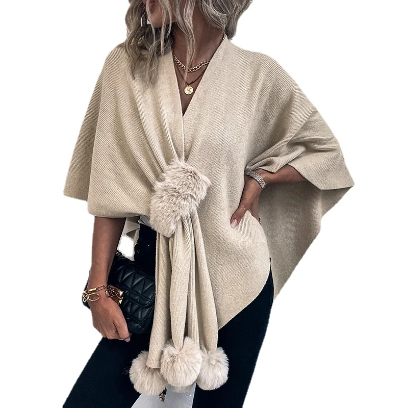 Solid Color Fur Ball Cloak Sweater Shawl Women's 2023 Autumn/winter New Asymmetric V-neck Knitted Travel Insulation Cardigan
Solid Color Fur Ball Cloak Sweater Shawl Women's 2023 Autumn/winter New Asymmetric V-neck Knitted Travel Insulation Cardigan