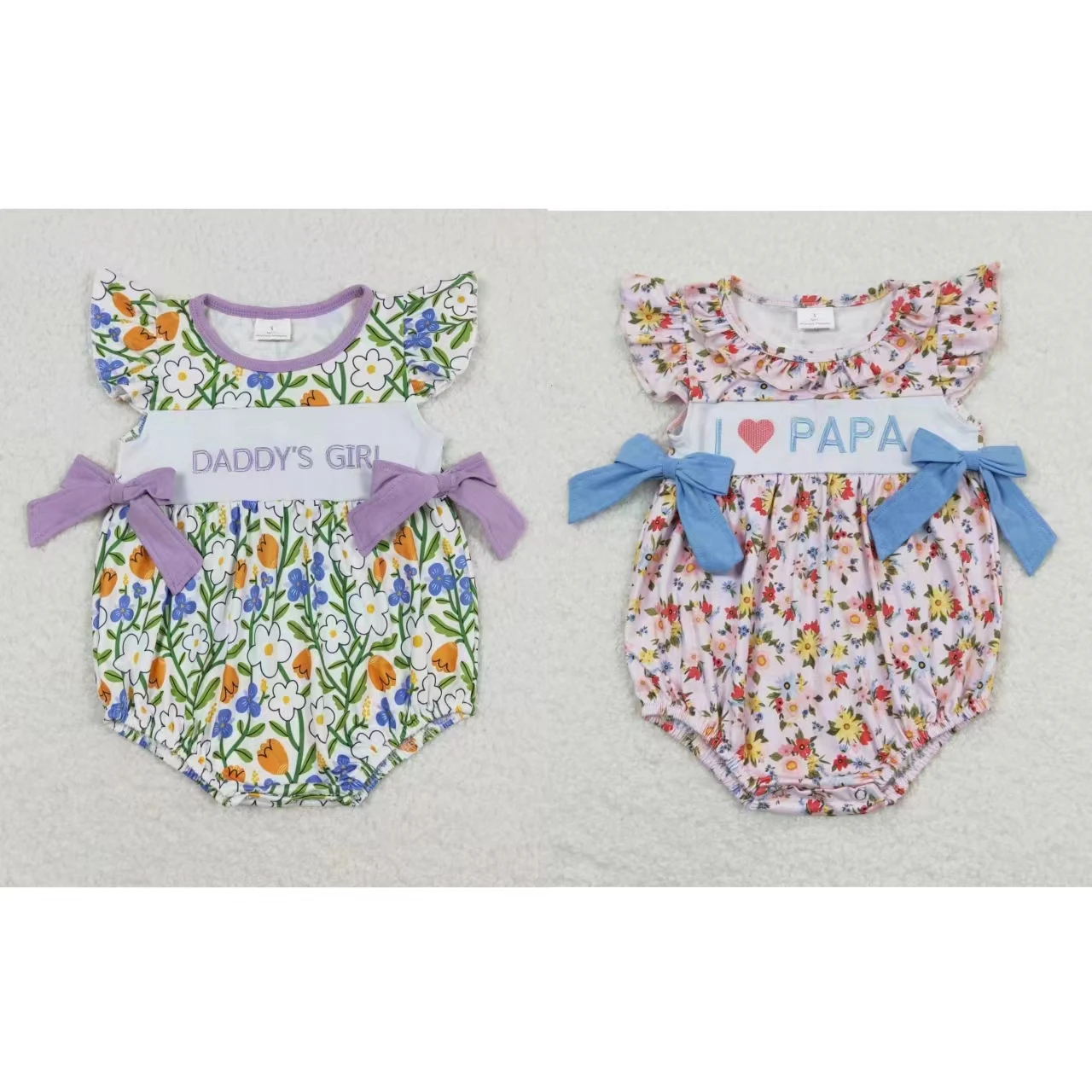 

Wholesale Toddler Bubble Embroidery Romper Newborn Floral Coverall Bodysuit Kids Children Ruffle Daddy's Girl Flower One-piece