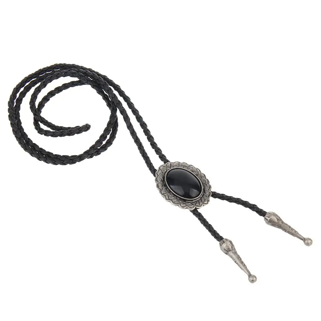 

Cowboy PU Leather Handmade Braided Rodeo Bolo Tie Necktie With Bola Pendant