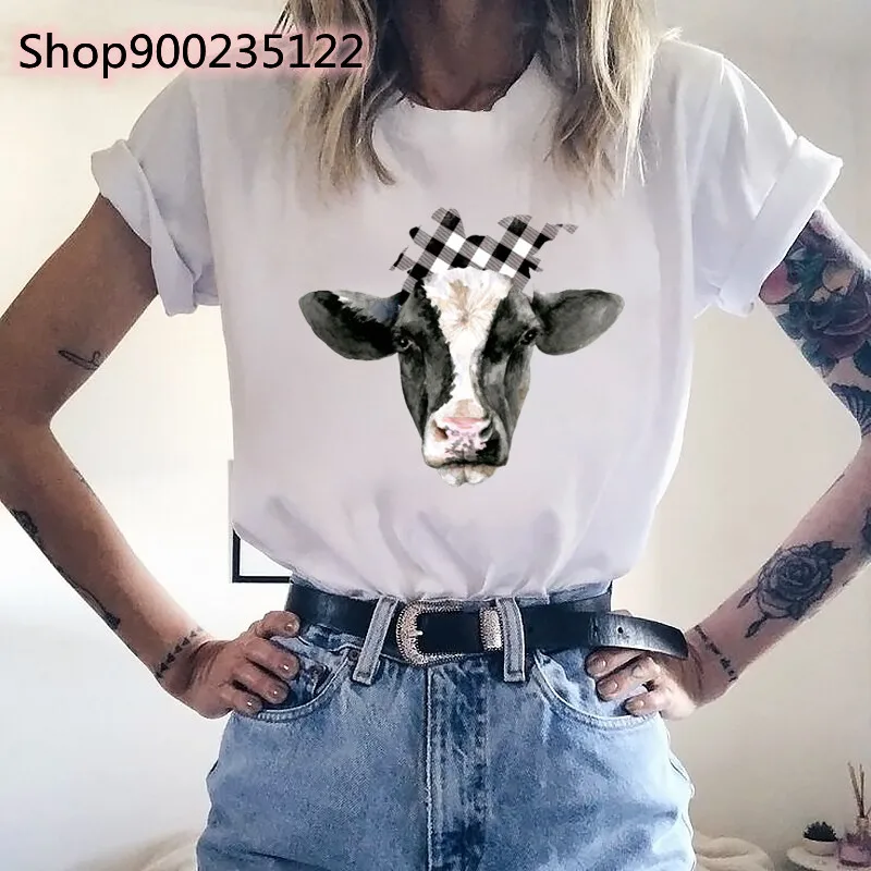 

Trendy Style Cow Print T-shirt Women Summer Aesthetic Vintage Tshirts Harajuku tops Clothes Casual Streewear tshirt Girl Tee