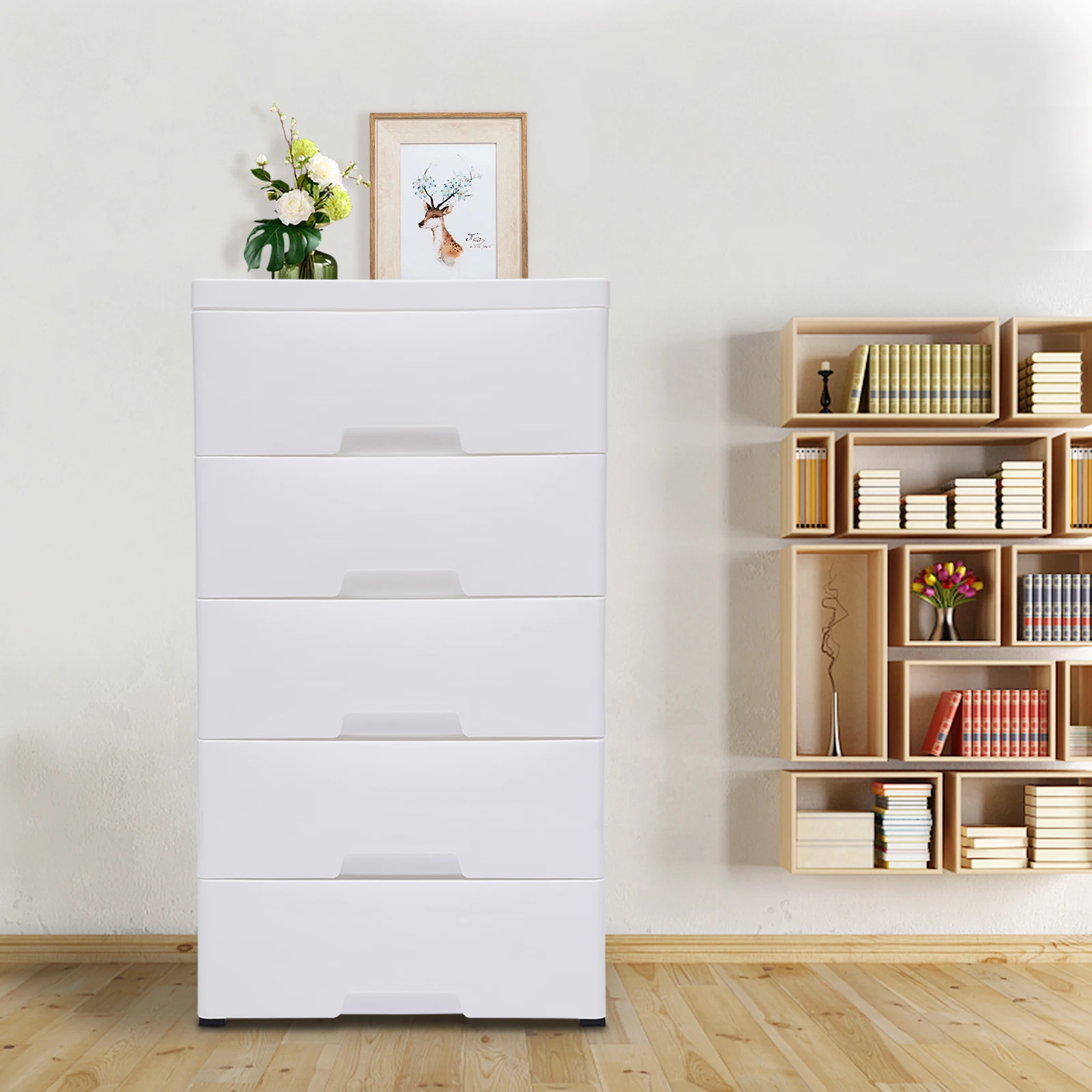 

Plastic Drawers Dresser Storage Cabinet 5 Drawer Stackable Vertical Clothes Storage Tower Bedroom Tall Small Chest Closet