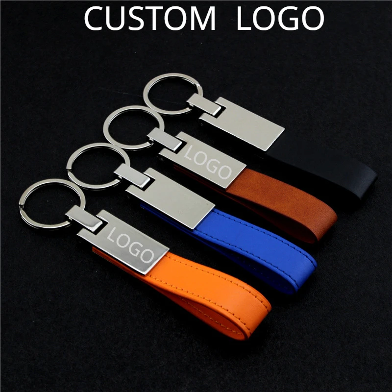 

Customized Metal Leather Car Key Chain Ring Laser Engrave Logo Keychain for Men and Women Retro Vintage Personalize Keyring Gift