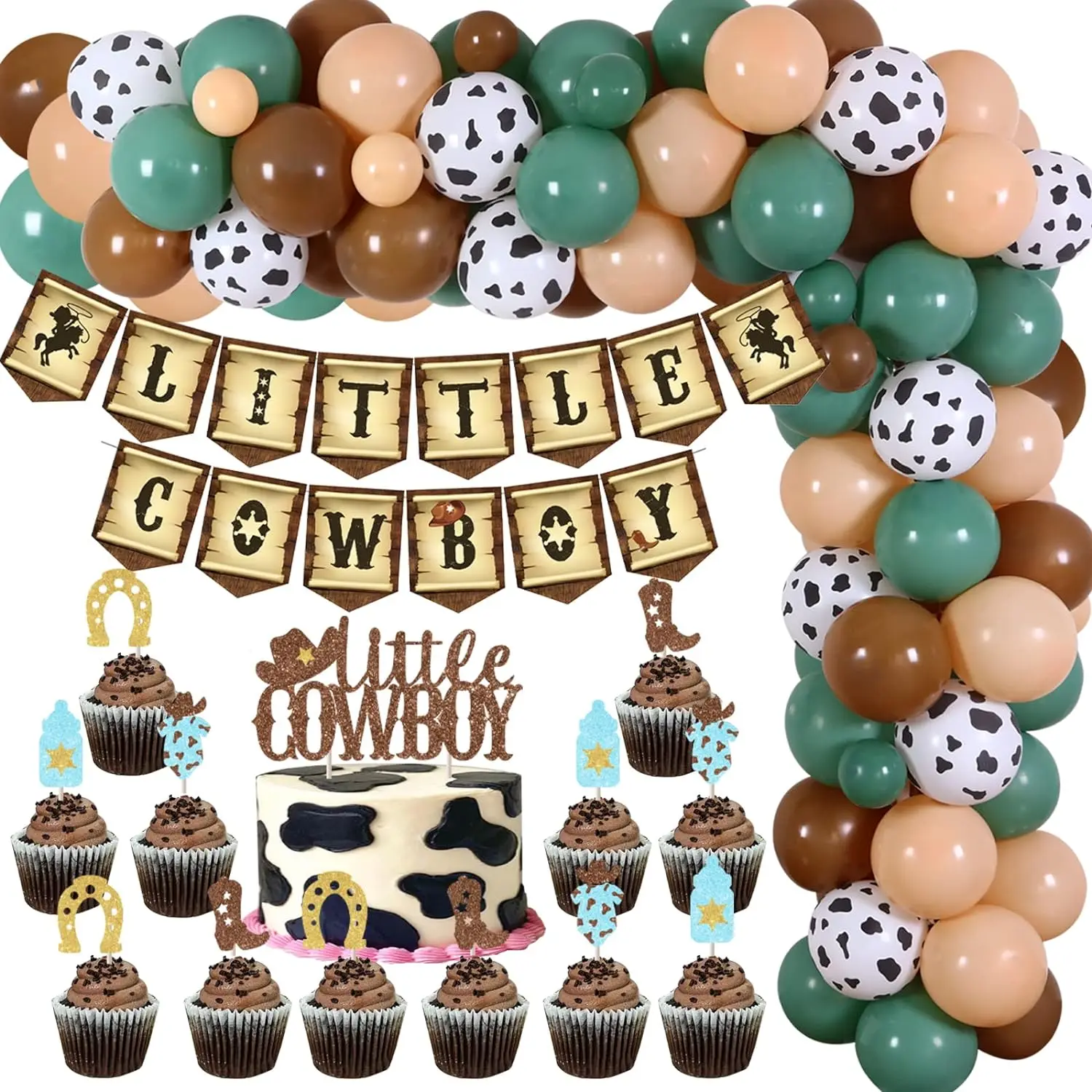 

Little Cowboy Baby Shower Decor Banner Cake Topper Balloons Garland Arch Kit for Boys Western Rodeo Baby Shower Party Supplies