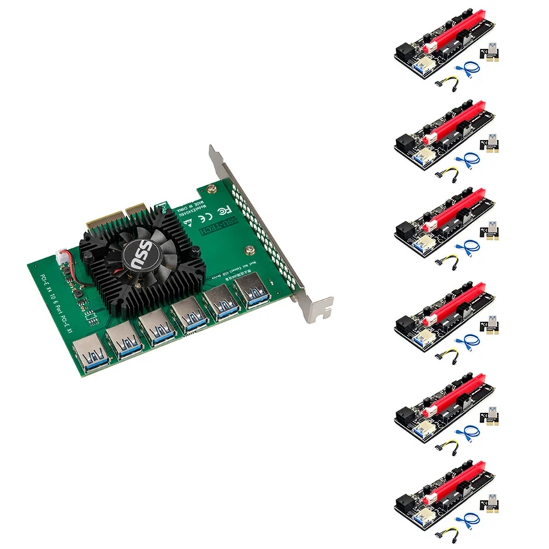 6 шт., PCI-E Express от 4X до 16X, адаптер Райзера, PCIE от 1 до 6, 4 слота, Pcie множитель карты для майнинга биткоинов BTC
6 шт., PCI-E Express от 4X до 16X, адаптер Райзера, PCIE от 1 до 6, 4 слота, Pcie множитель карты для майнинга биткоинов BTC