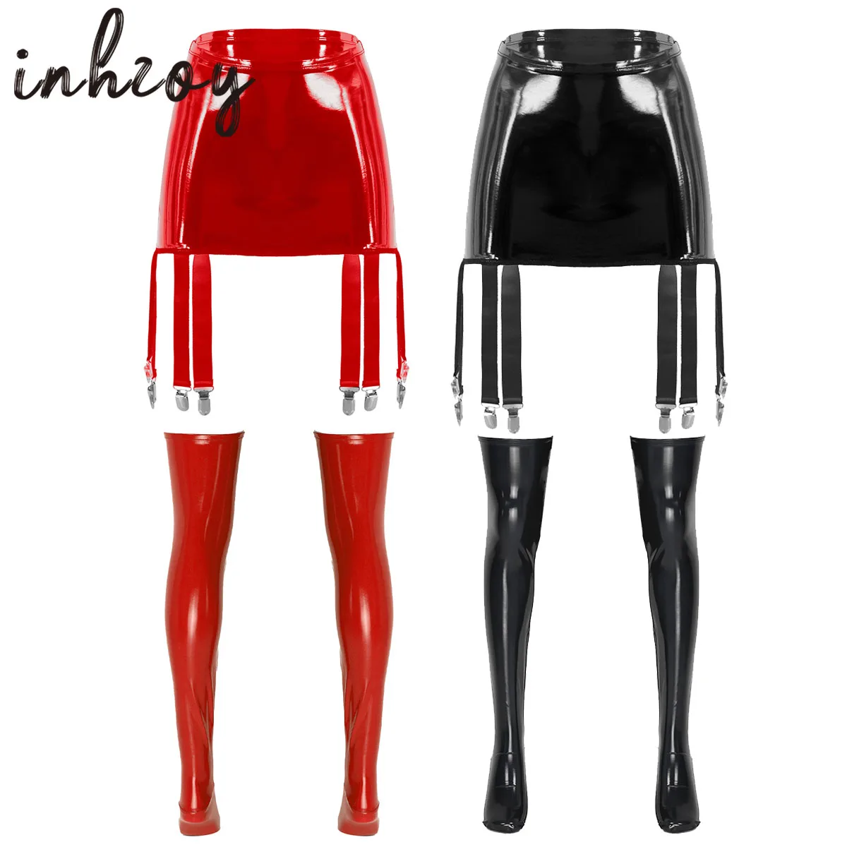 Womens Wet Look Patent Leather High Waist Clips Garter Belt Skirts Set Footed Thigh High Stockings Suspenders Skirts Clubwear
Womens Wet Look Patent Leather High Waist Clips Garter Belt Skirts Set Footed Thigh High Stockings Suspenders Skirts Clubwear