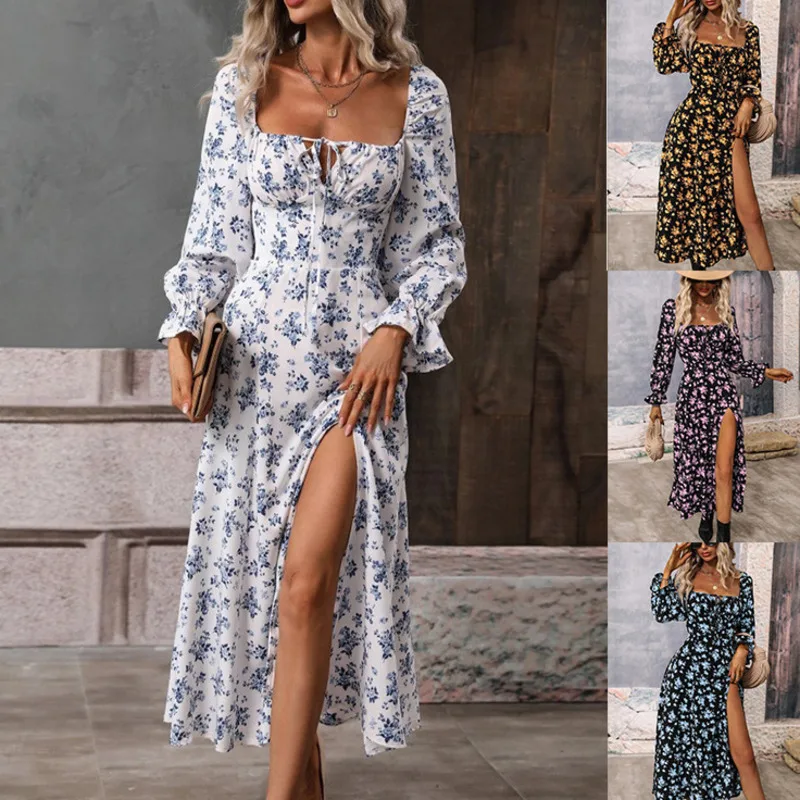 Sexy Vintage Floral Print Dress Women Summer Female Casual Square Neck Long Sleeve Dress Lady Elegant Lace Up Side Split Dresses
Sexy Vintage Floral Print Dress Women Summer Female Casual Square Neck Long Sleeve Dress Lady Elegant Lace Up Side Split Dresses