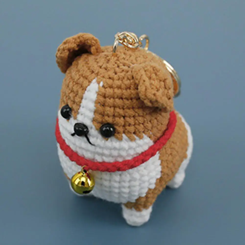

Key Holder Crochet Puppy Keychain Bell Decor Schoolbag Pendant Soft Elastic Hanging Stainless Shoulder Bag Decoration Keyring