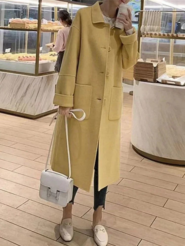 Women's Trench Coats Yellow Double Sided Cashmere Coat Long Sleeves Single Breasted Loose Style Fashion Winter Clothing Outerwea
Women's Trench Coats Yellow Double Sided Cashmere Coat Long Sleeves Single Breasted Loose Style Fashion Winter Clothing Outerwea