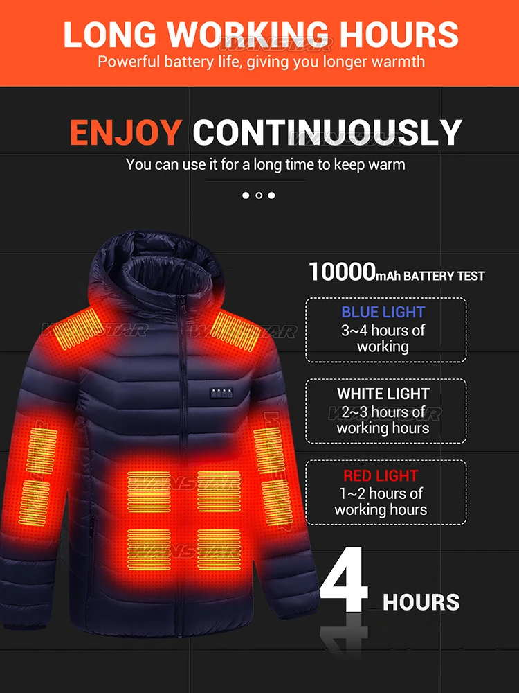 معطف شتوي ساخن من النايلون للرجال 21 منطقة تسخين 4 مفاتيح 3 مستويات تحكم للطقس البارد في الهواء الطلق والفصول الاحتفالية معطف شتوي ساخن من النايلون للرجال 21 منطقة تسخين 4 مفاتيح 3 مستويات تحكم للطقس البارد في الهواء الطلق والفصول الاحتفالية