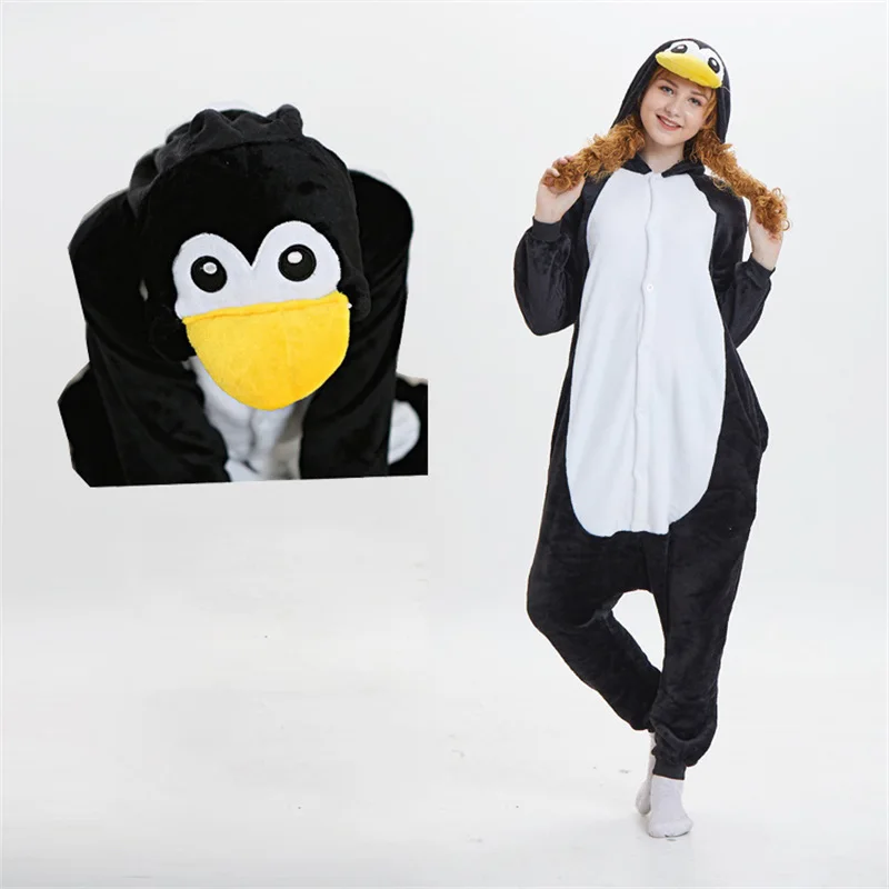 

Autumn and Winter Flannel Thermal Pajamas Adult Couple Cartoon Penguin Onesie Kigurumi Animal Jumpsuit Loungewear Nightwear