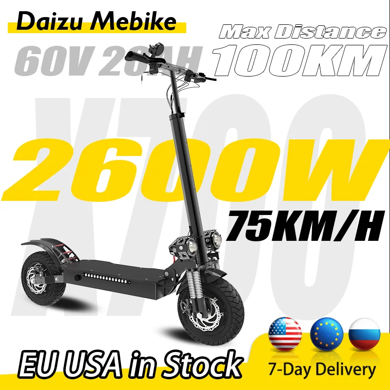 75KM/H 2600W 3200W Dual Motors Electric Scooter for Adults 60V 20AH E Scooter With 10 Inch Tire Electric Kick Scooter 70km Range
75KM/H 2600W 3200W Dual Motors Electric Scooter for Adults 60V 20AH E Scooter With 10 Inch Tire Electric Kick Scooter 70km Range