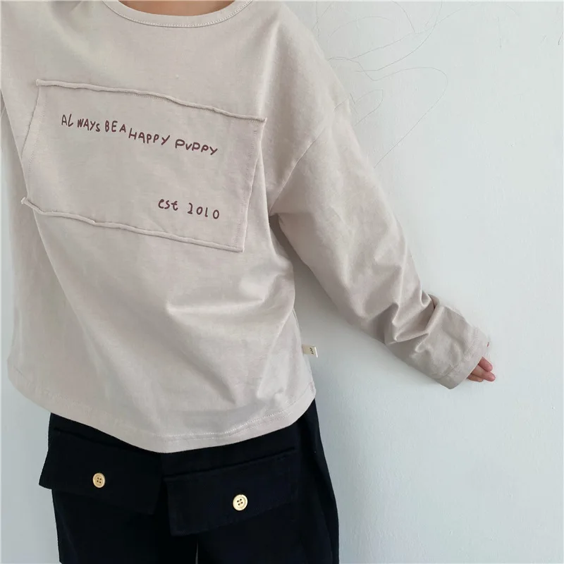 2025 Spring New Children Long Sleeve T Shirts Letter Patch Boys Vintage T Shirt Kids Bottoming Tops Baby Casual Tee Clothes 11 S8fc893a2e3e04654842841d17ce166f1h