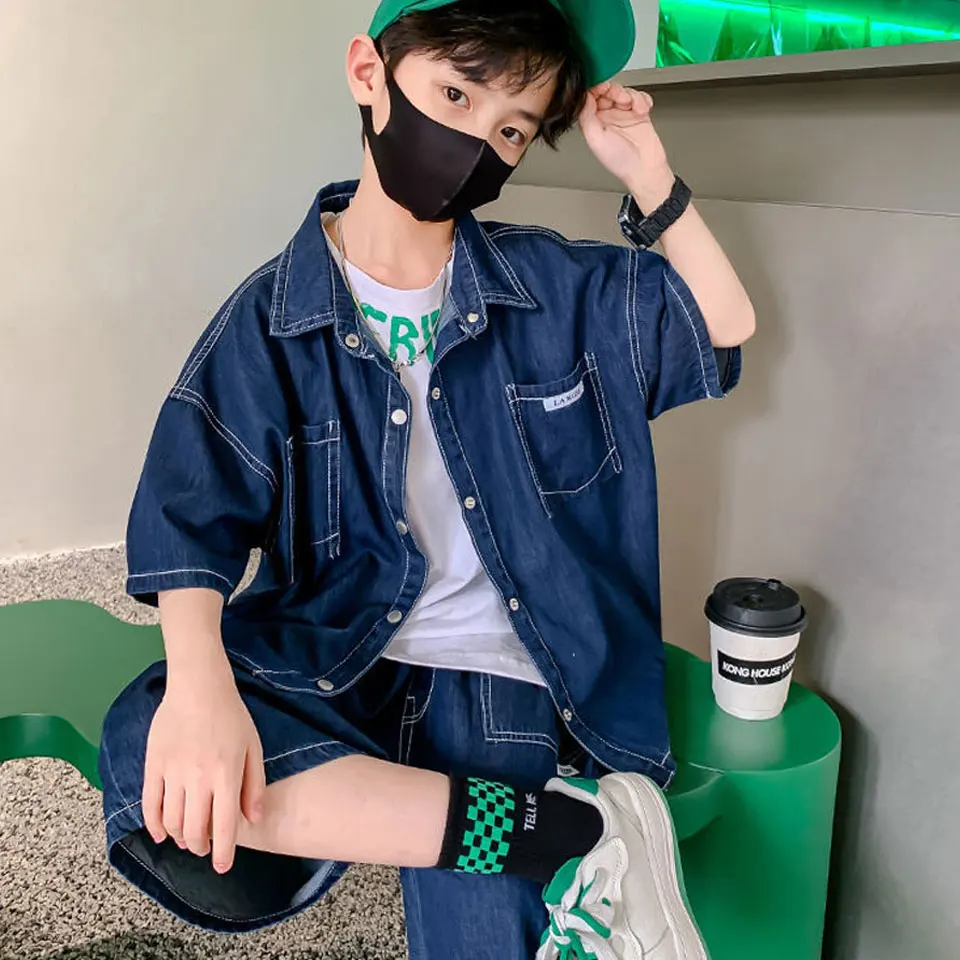 High Quality 2022 Summer Blue Color Denim Set 2Pcs Turn-down T-shirt And Shorts Suits For 2T 3T 4 6 8 10 12 Years Boy Clothes
High Quality 2022 Summer Blue Color Denim Set 2Pcs Turn-down T-shirt And Shorts Suits For 2T 3T 4 6 8 10 12 Years Boy Clothes