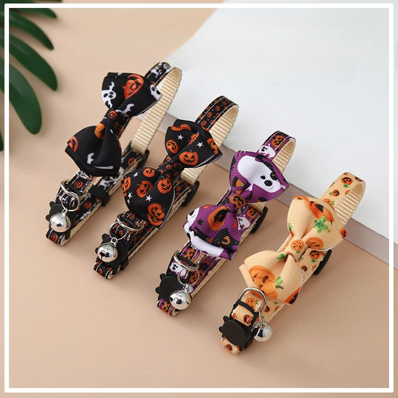 

Halloween Pet Cat Collar with Bell Bowknot Kitten Puppy Necklace Adjustable Safety Buckle Strap Chihuahua Bow Tie Pet Supplies