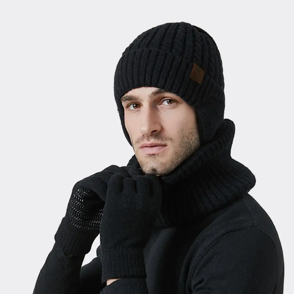 

Unisex Winter Accessories 3pcs/set Winter Fleece Lining Hat Scarf Gloves Set for Men Women Touch Screen Mittens Neck for Women