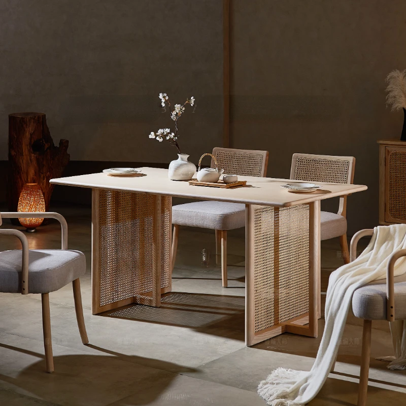 Набор домашних обеденных столов и стульев из ротанга из массива дерева, современный минималистичный обеденный стол
Набор домашних обеденных столов и стульев из ротанга из массива дерева, современный минималистичный обеденный стол