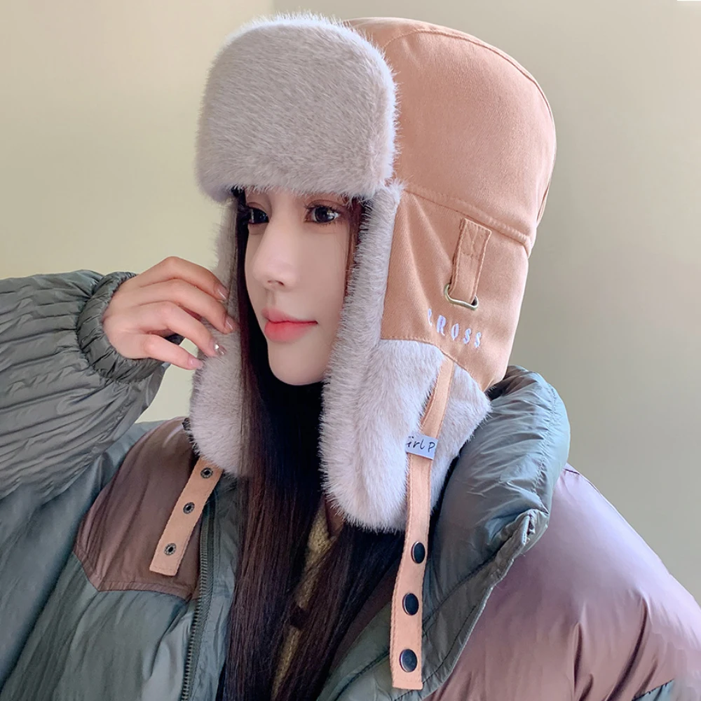 

HT4309 Men Women Autumn Winter Hat Thick Warm Russian Fur Hat Male Female Snow Ski Trapper Earflap Cap Unisex Fashion Bomber Hat