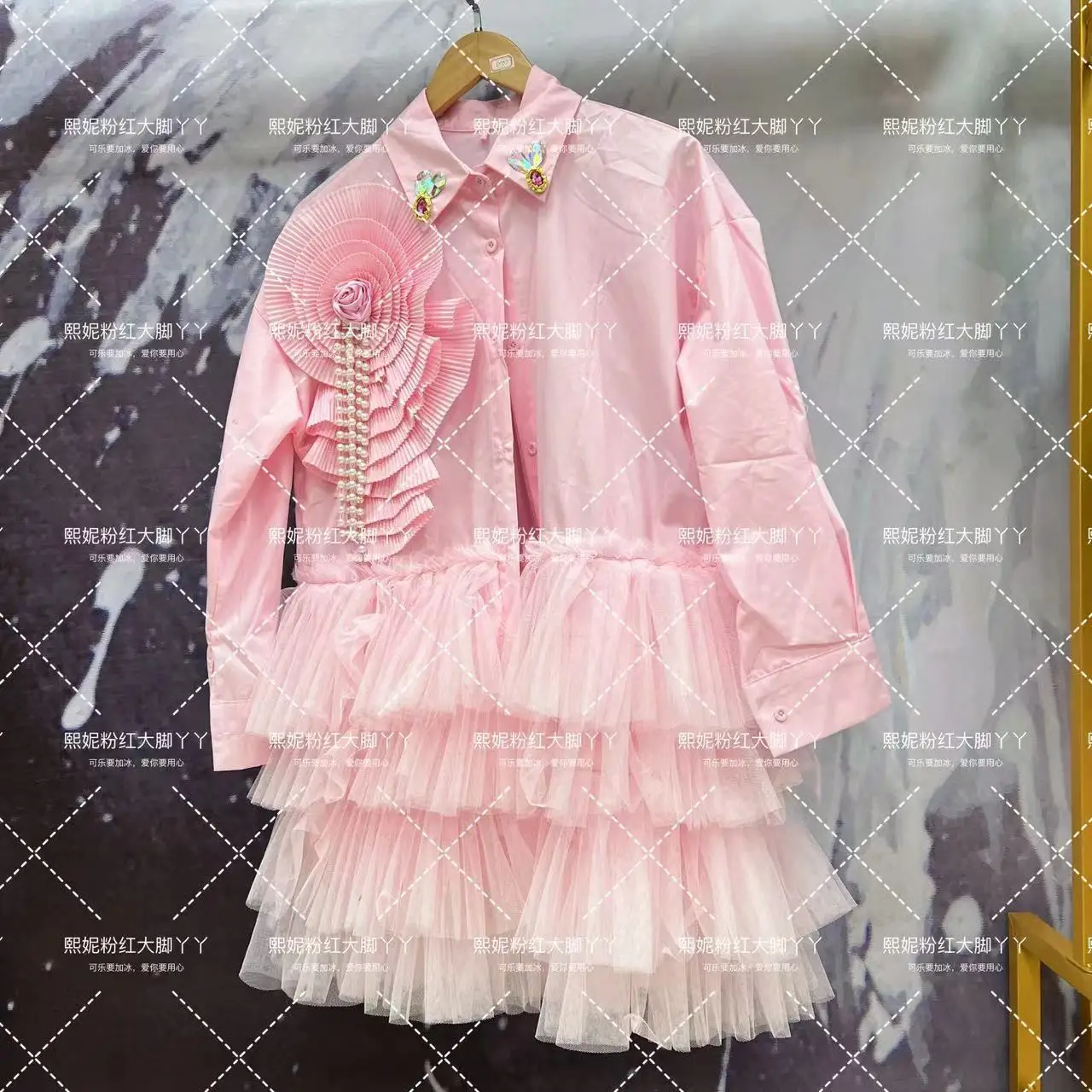 

Original Design 2024 New Spring Long Sleeve Women Blouses Cute Princess Pink Cardigans Top Mid-long Mesh Splicing Fairy Shirts