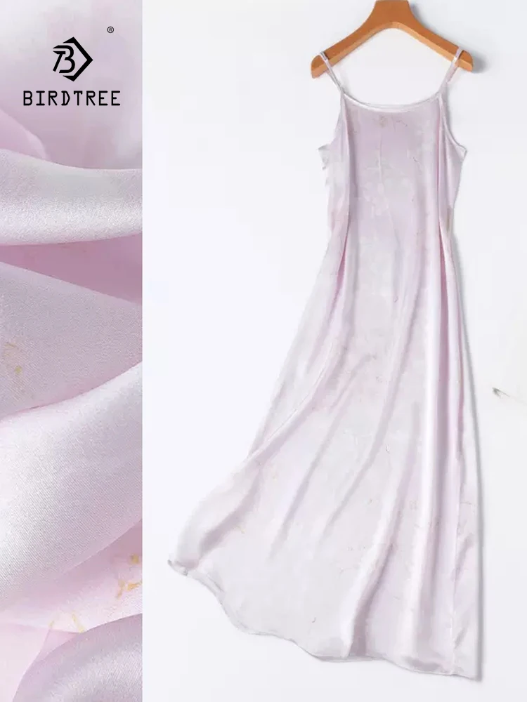 

BirdTree, 100%Real Silk Vacation Dresses, Women Spaghetti Strap Printed, Elegant Sweet OL Commute Dress 2024 Summer New D44798QC