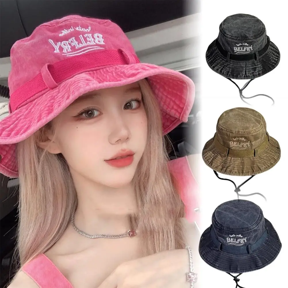 

Western Spice Girl Cowboy Hat Female Retro Washed Old Hat Outdoor Cap Mountaineering Camping Bucket Sunscreen Fisherman Sha V9E8