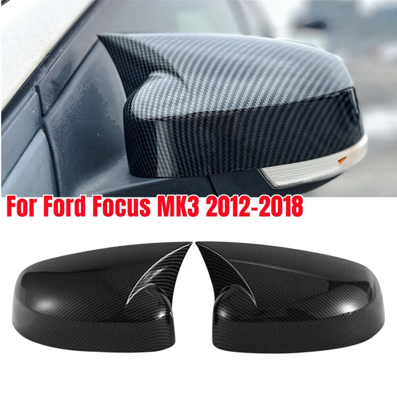 

Fit For Ford Focus MK3 2012-2018 Rearview Side Mirror Cover Wing Cap Ox Horn Exterior Door Rear View Case Trim Carbon Fiber Look