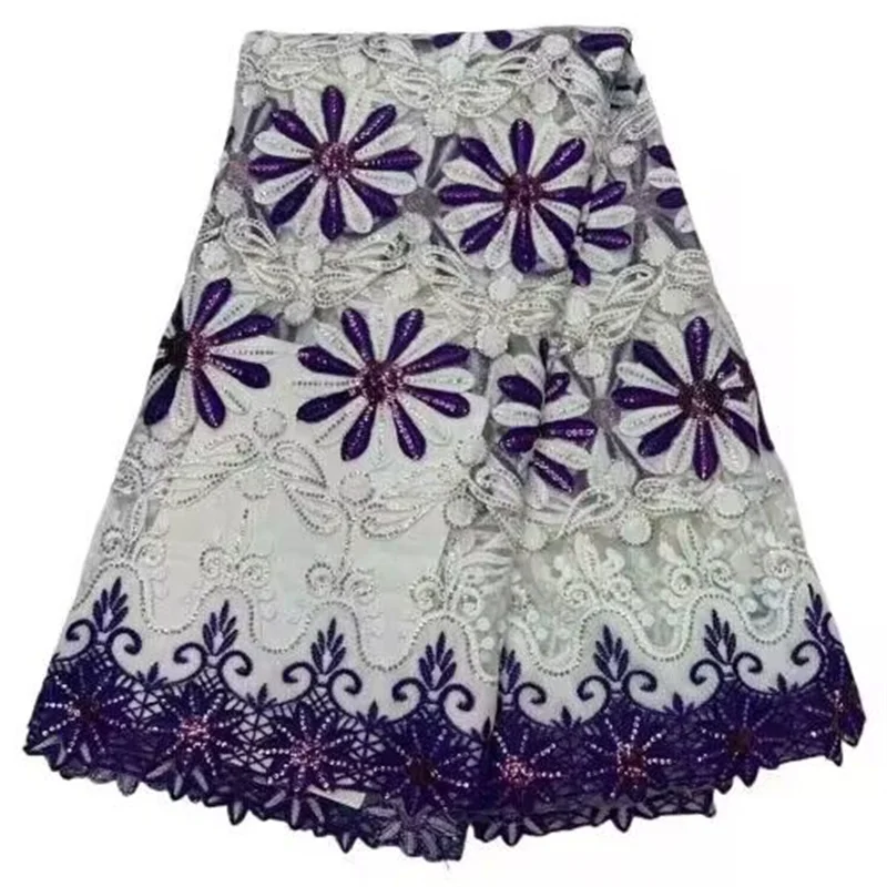

Африканская французская кружевная ткань с блестками 2023 фиолетовая/белая высококачественная нигерийская сетчатая кружевная ткань для шитья женских свадебных платьев